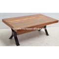 Recycle Wooden Top Cross Wrought Iron Leg Industrial Coffee Table